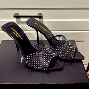 Saint Laurent crystal-embellished leather mules sz 37